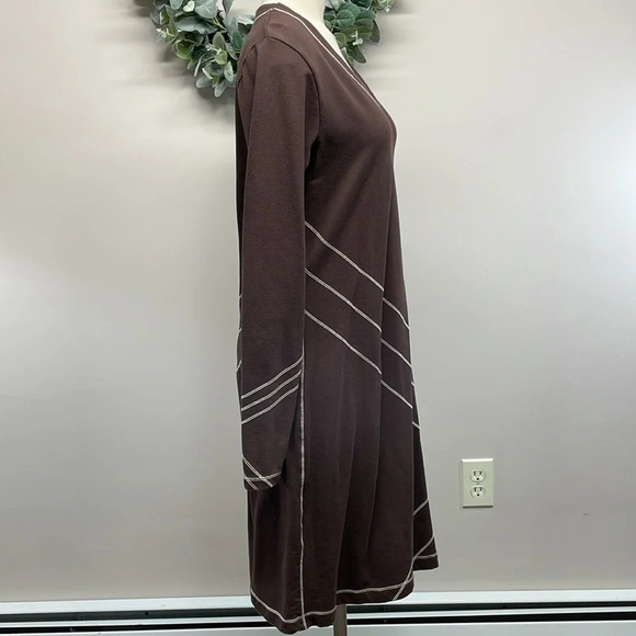 Aventura Organic Cotton Long Sleeve V-neck Brown Teagan Dress Details M - Picture 4 of 16